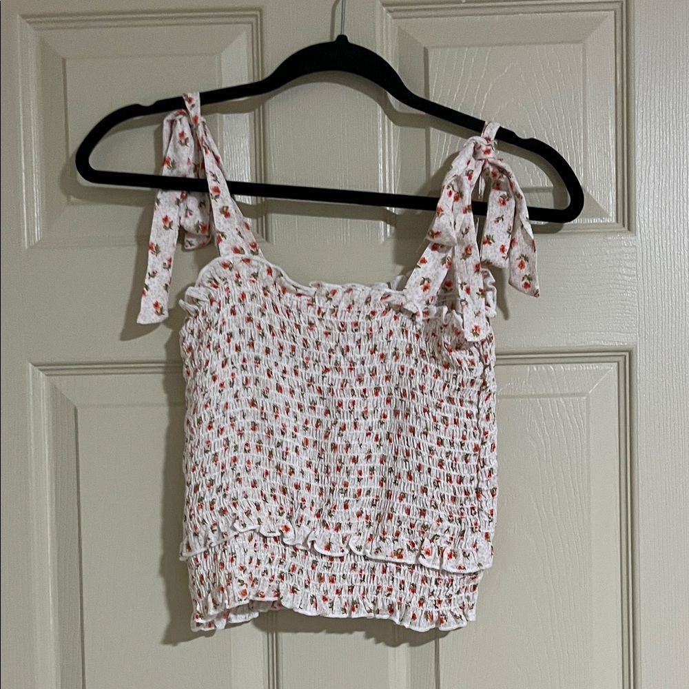 Floral Smocked Tank Top with Tie Straps CE023